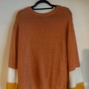 Cozy Colorblock Sweater - Orange, White, Yellow Nine West M